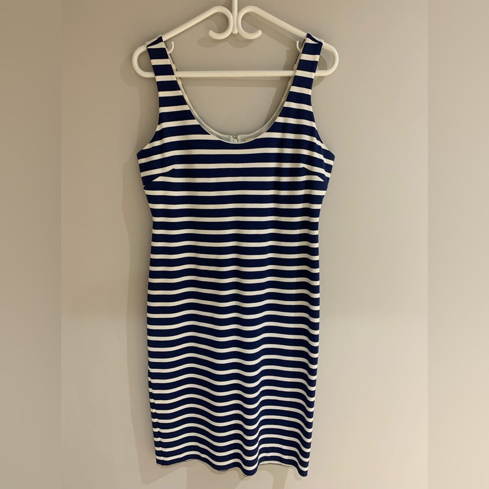 L’Agence Blue and White Striped Sheath Dress Size L